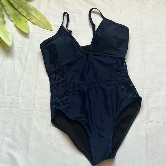 V Neck Tummy Control Side Cut Out Bathing Suit - Picture 2 of 10